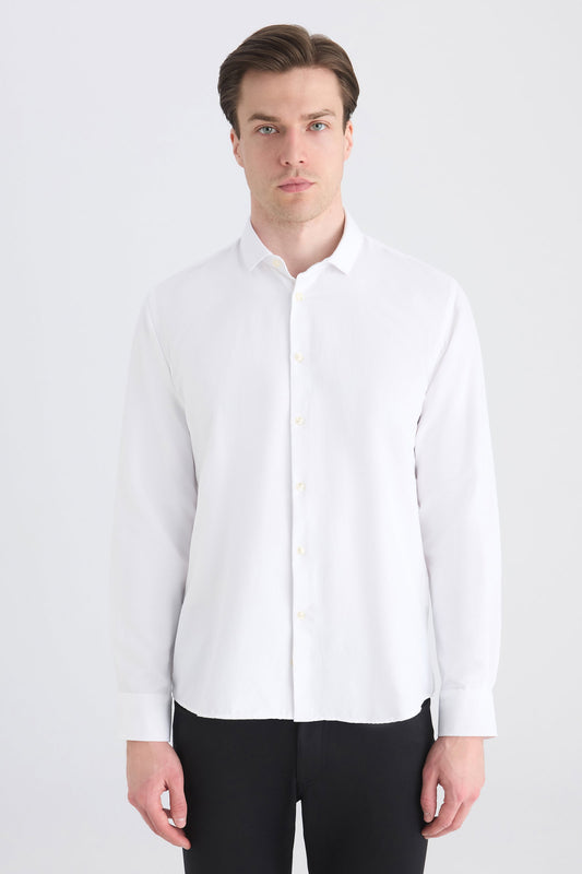 Twn Slim Fit Beyaz Armürlü Gömlek