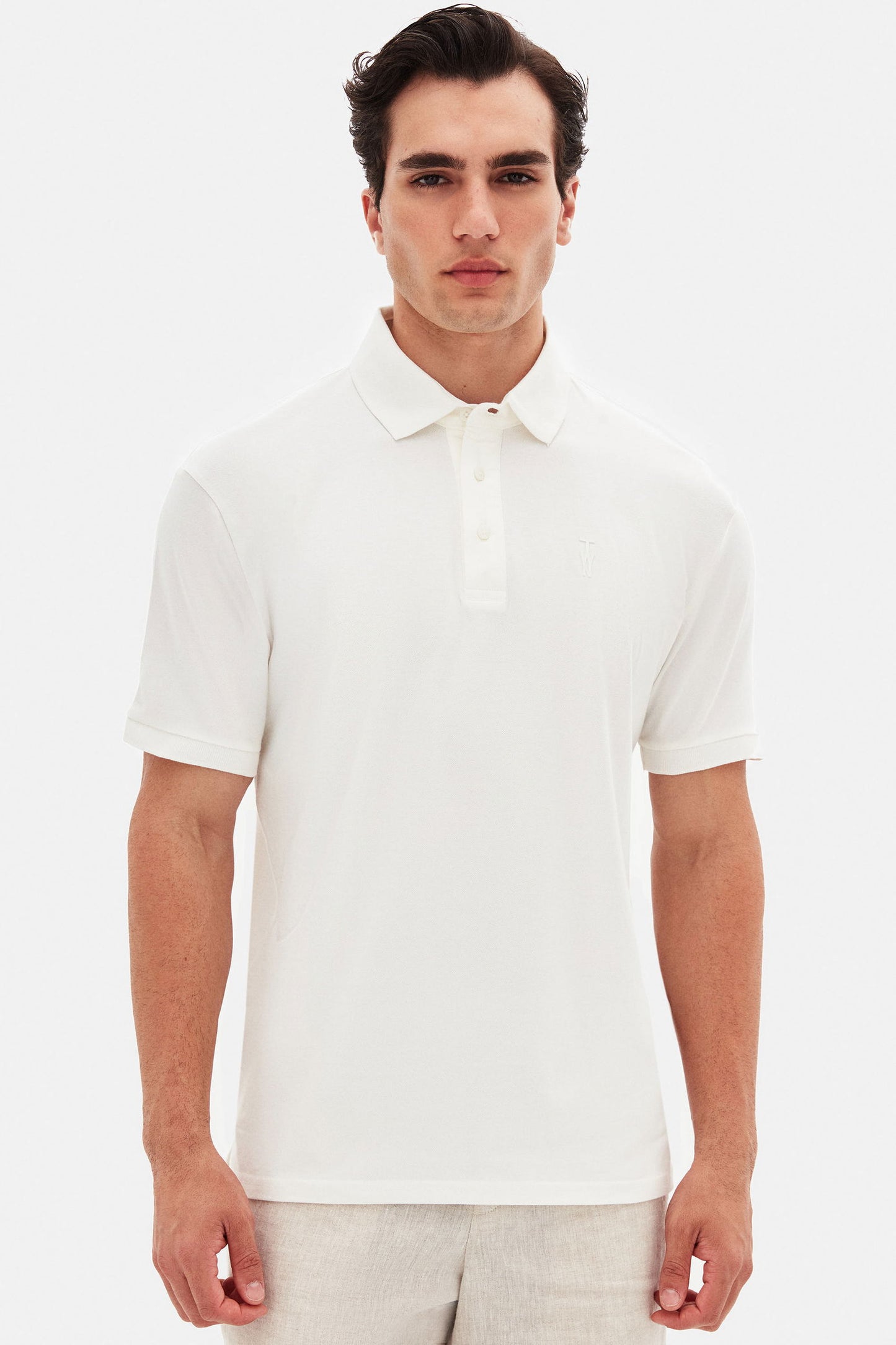 Twn Slim Fit Ekru Pike Dokulu Polo Tişört