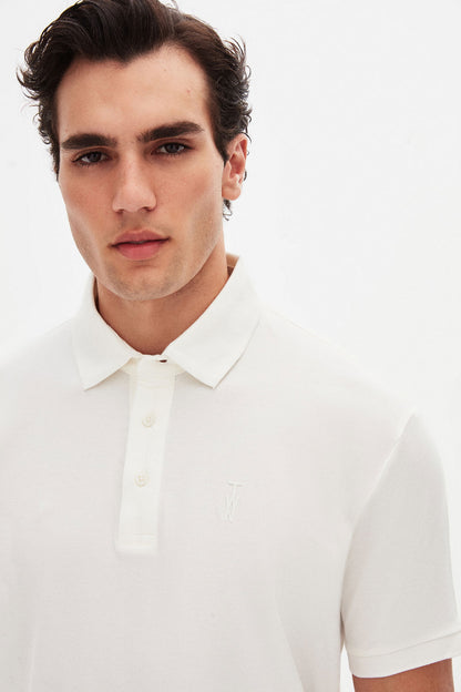 Twn Slim Fit Ekru Pike Dokulu Polo Tişört
