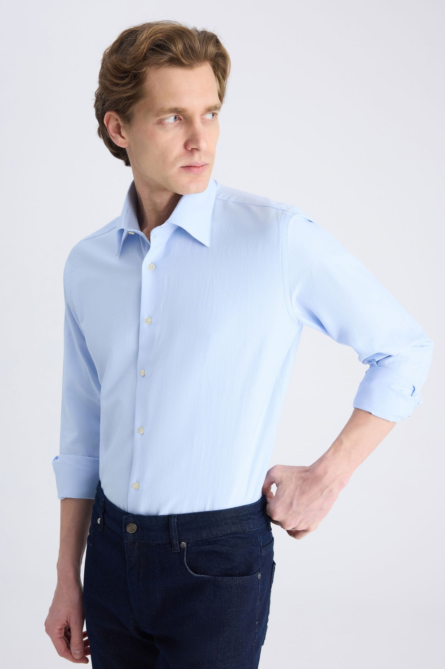 Ds Damat Slim Fit Mavi Armürlü Gömlek