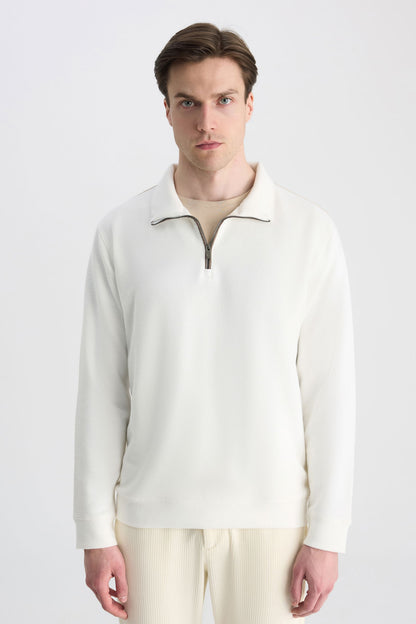 Ds Damat Regular Fit Ekru Düz Sweatshirt