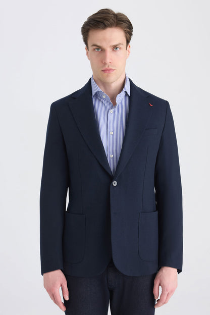 Ds Damat Slim Fit Lacivert Diyogonal Kumaş Ceket