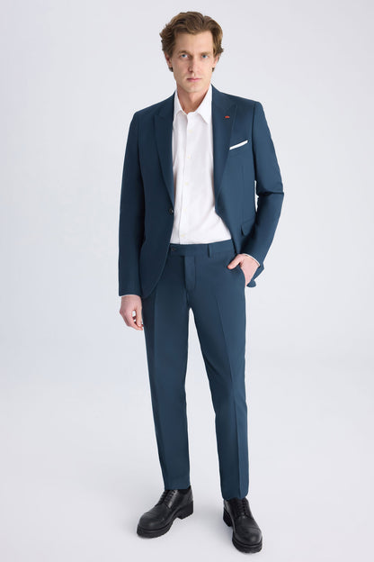 Twn Slim Fit Petrol Armürlü Takim Elbise