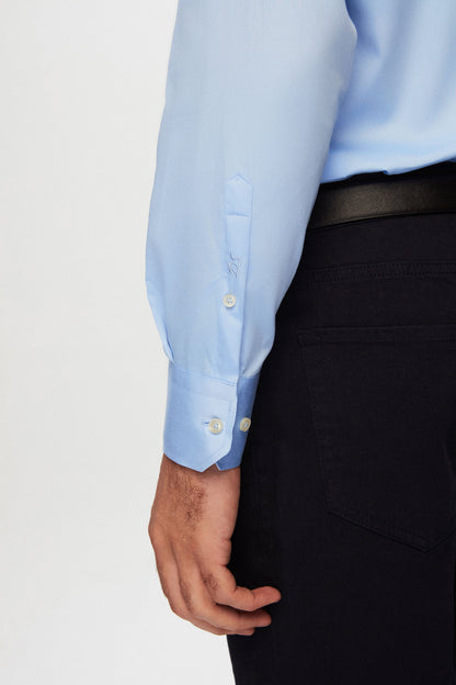 Ds Damat Slim Fit Mavi Düz Nano Care Gömlek
