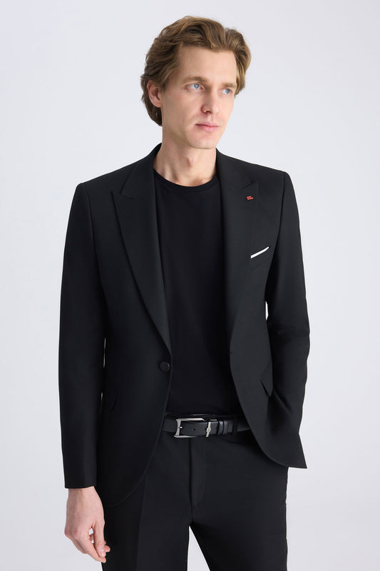 Twn Slim Fit Siyah Armürlü Takim Elbise