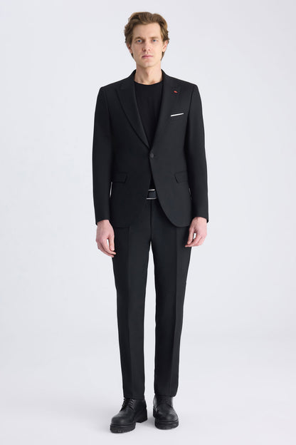 Twn Slim Fit Siyah Armürlü Takim Elbise