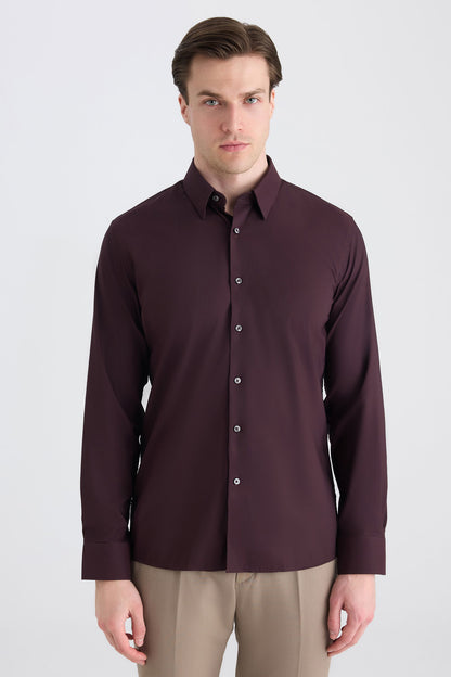 Twn Slim Fit Mürdüm Düz Gömlek