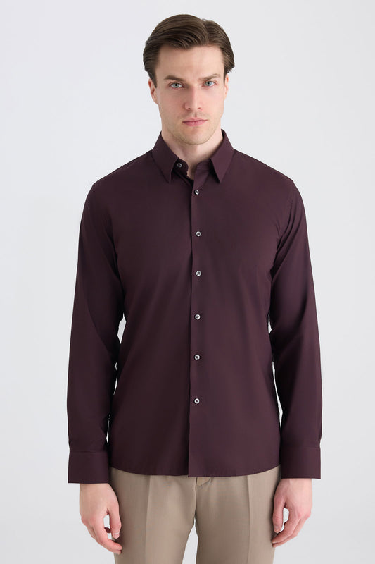 Twn Slim Fit Mürdüm Düz Gömlek