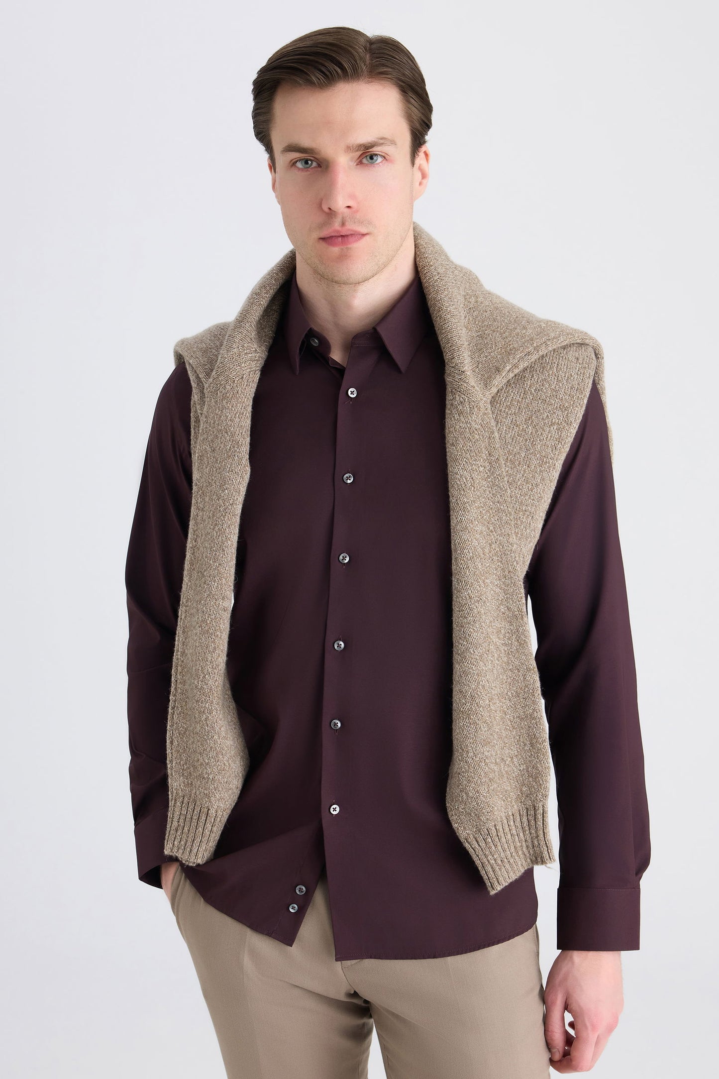 Twn Slim Fit Mürdüm Düz Gömlek