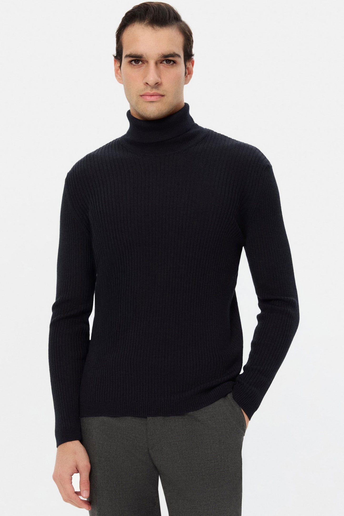Twn Slim Fit Lacivert Rib Örgü Kazak