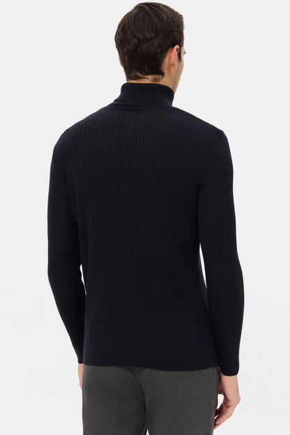 Twn Slim Fit Lacivert Rib Örgü Kazak
