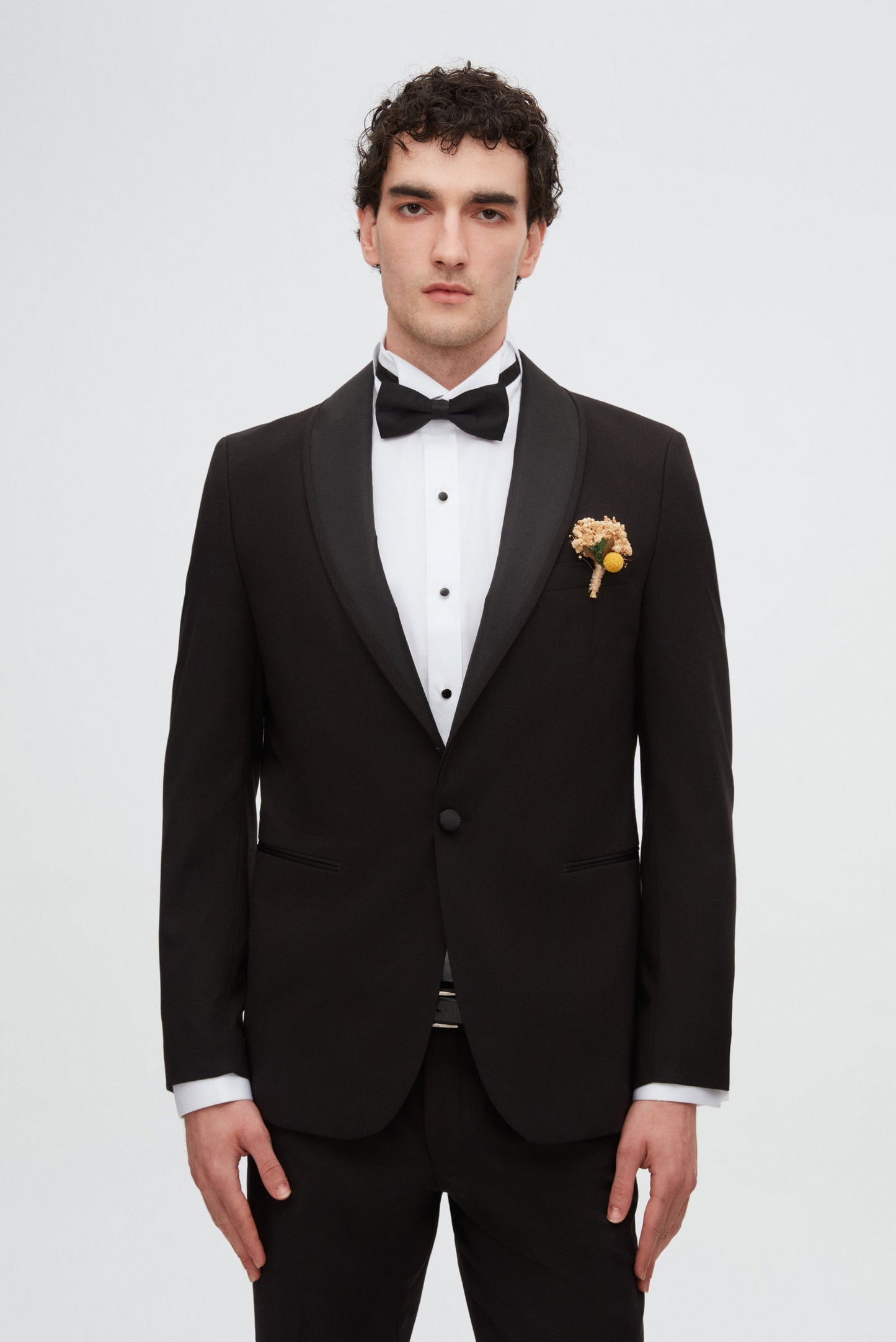 Twn Slim Fit Siyah Düz Damatlık & Smokin Yelekli Takim Elbise