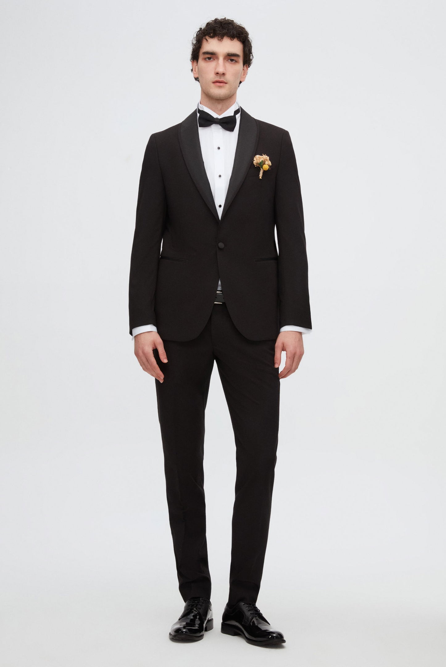 Twn Slim Fit Siyah Düz Damatlık & Smokin Yelekli Takim Elbise