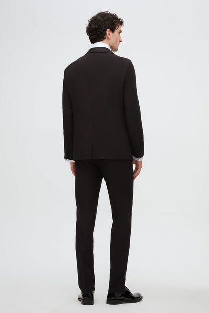 Twn Slim Fit Siyah Düz Damatlık & Smokin Yelekli Takim Elbise