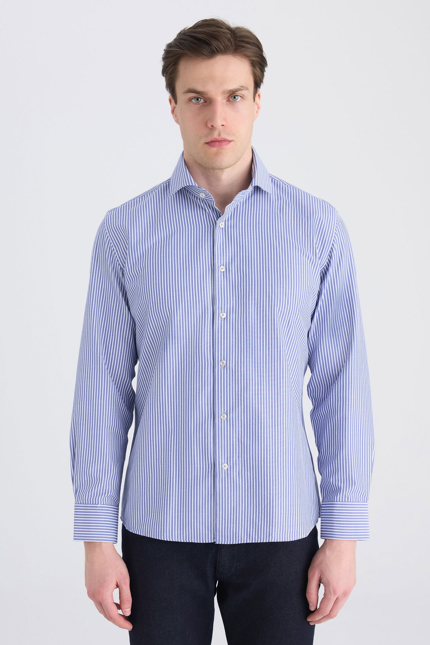 Ds Damat Slim Fit Lacivert Çizgili Gömlek