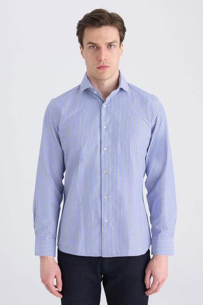 Ds Damat Slim Fit Lacivert Çizgili Gömlek