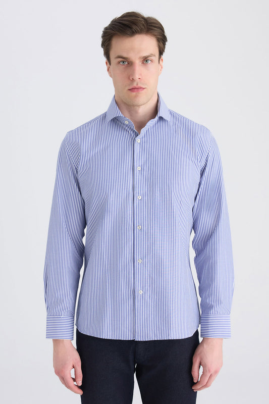 Ds Damat Slim Fit Lacivert Çizgili Gömlek