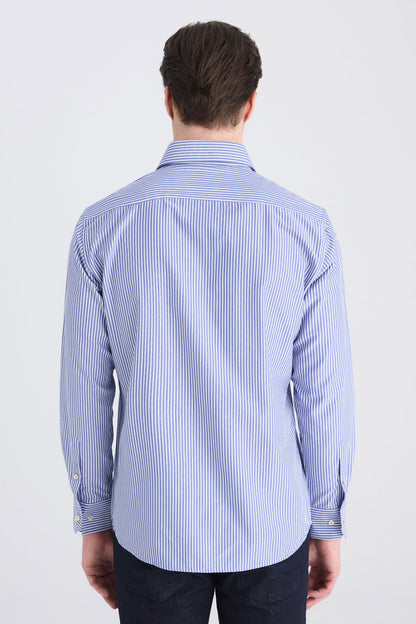 Ds Damat Slim Fit Lacivert Çizgili Gömlek