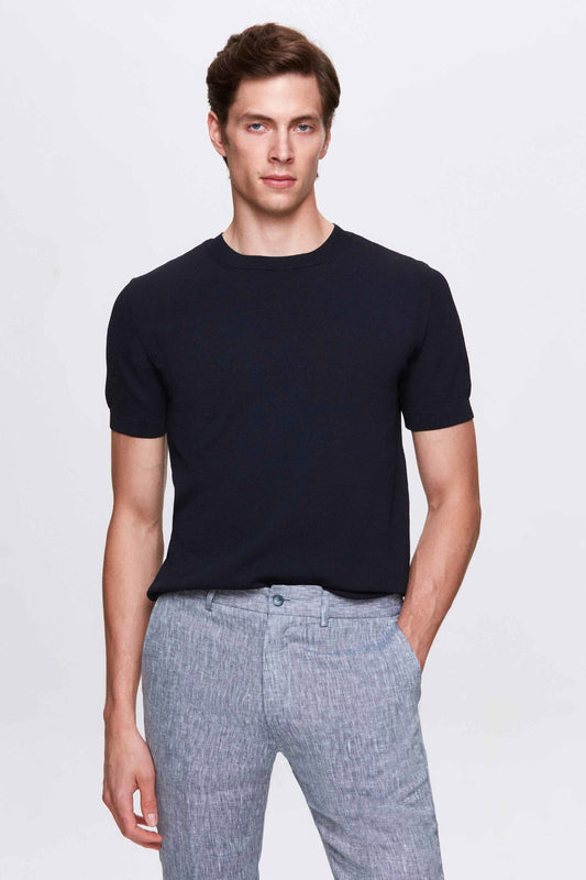Twn Slim Fit Lacivert Yazlık Rayon Triko T-shirt