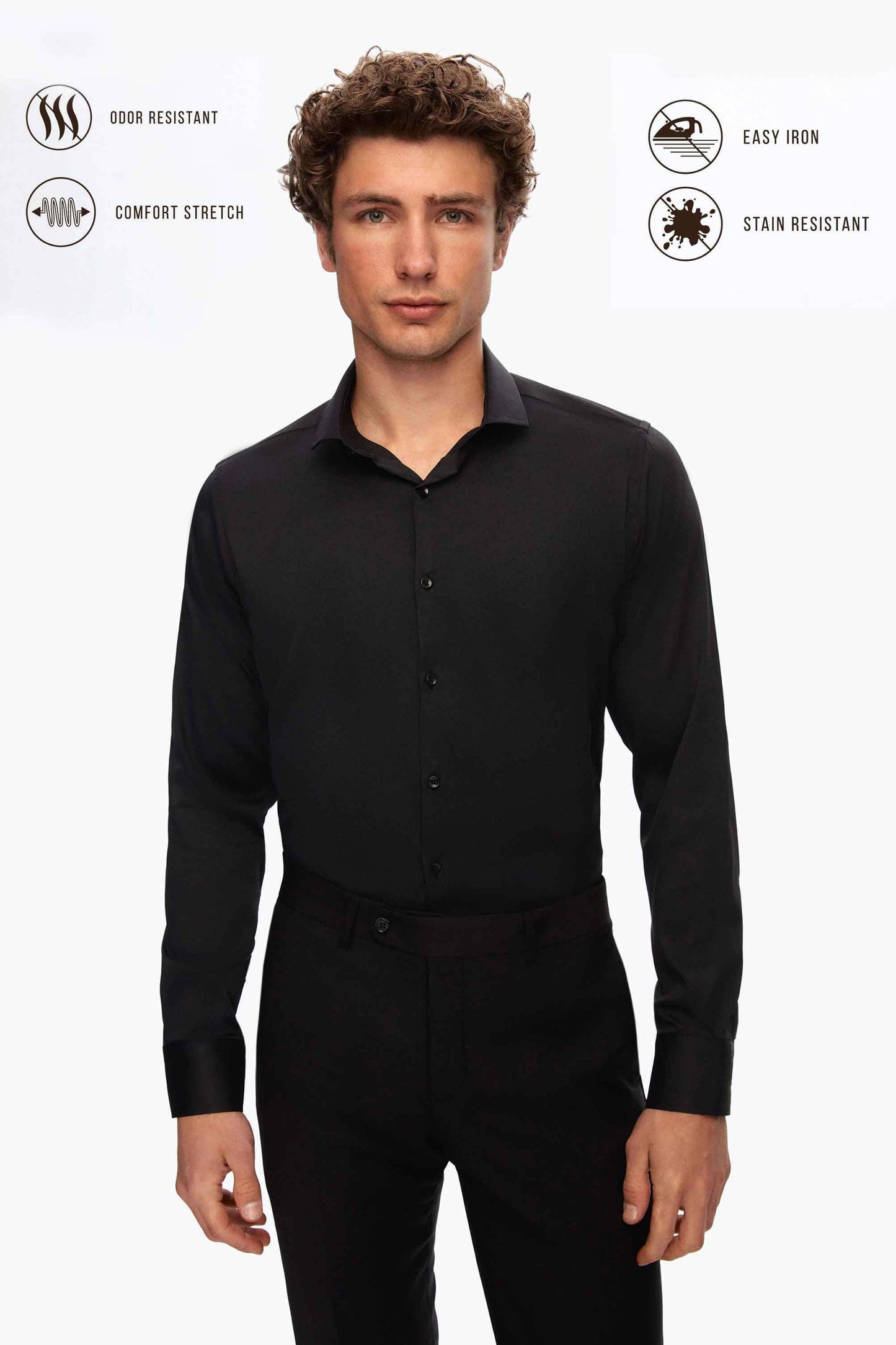 Twn Slim Fit Siyah Düz Travel Gömlek