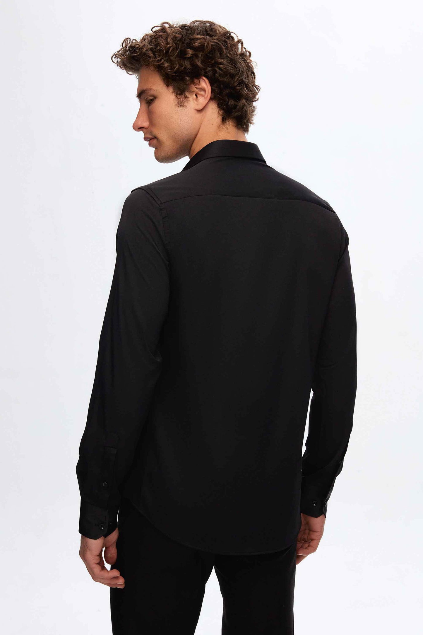 Twn Slim Fit Siyah Düz Travel Gömlek