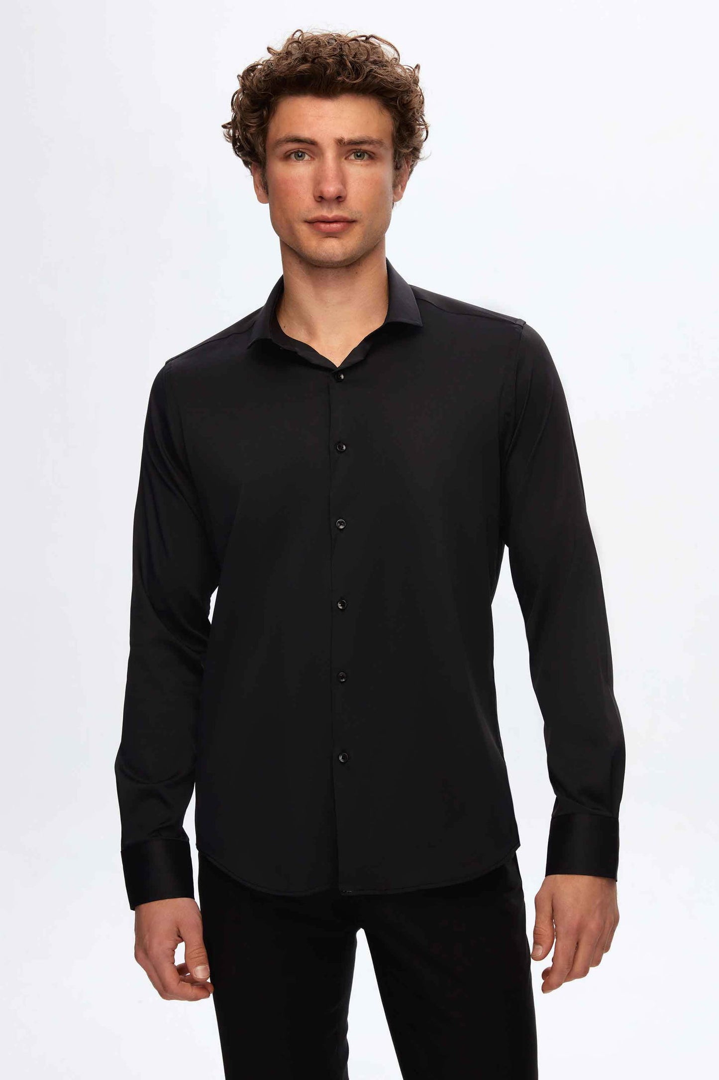 Twn Slim Fit Siyah Düz Travel Gömlek