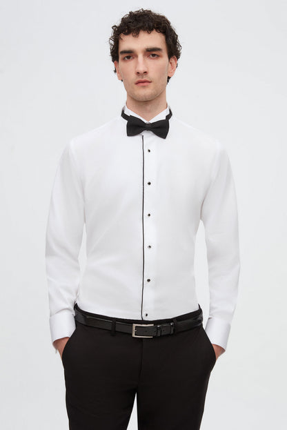 Ds Damat Slim Fit Beyaz Düz Smokin Gömlek