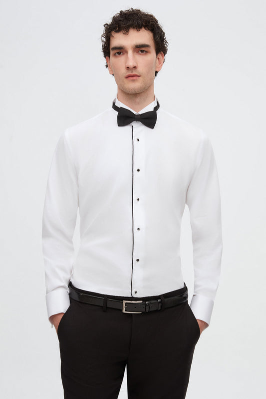 Ds Damat Slim Fit Beyaz Düz Smokin Gömlek