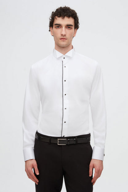 Ds Damat Slim Fit Beyaz Düz Smokin Gömlek