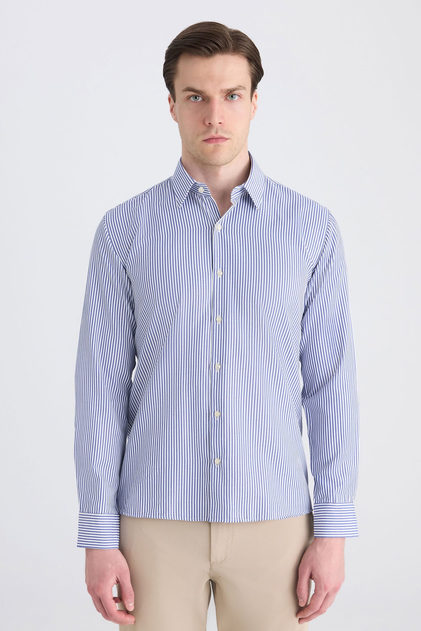 Twn Slim Fit Saks Mavi Çizgili Gömlek