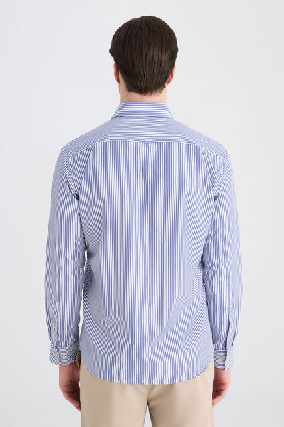 Twn Slim Fit Saks Mavi Çizgili Gömlek