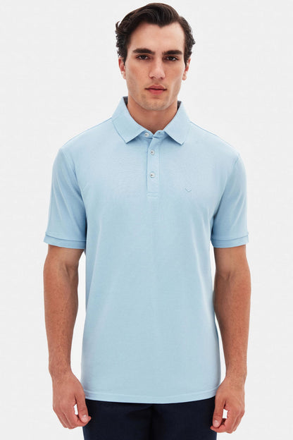 Ds Damat Regular Fit Açık Mavi Pike Dokulu %100 Pamuk Polo Tişört