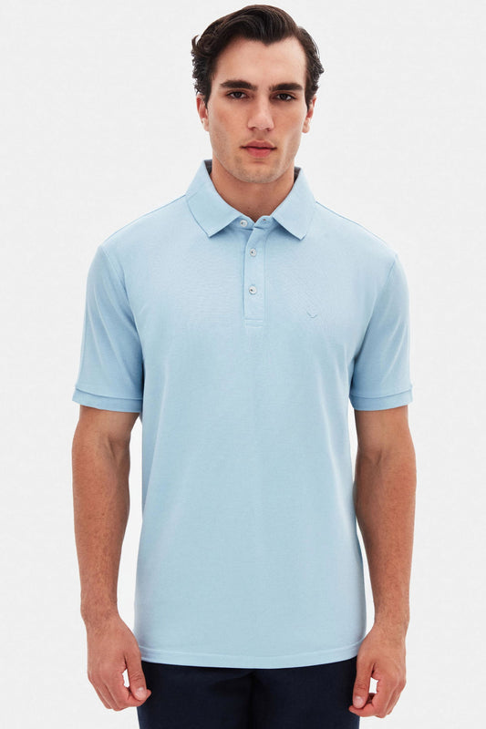 Ds Damat Regular Fit Açık Mavi Pike Dokulu %100 Pamuk Polo Tişört