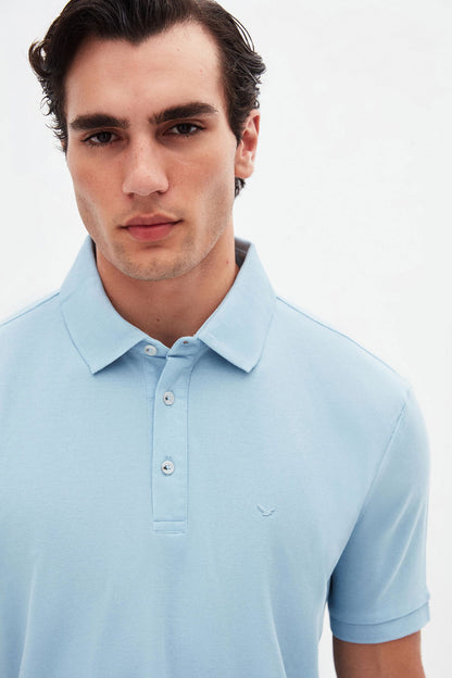 Ds Damat Regular Fit Açık Mavi Pike Dokulu %100 Pamuk Polo Tişört