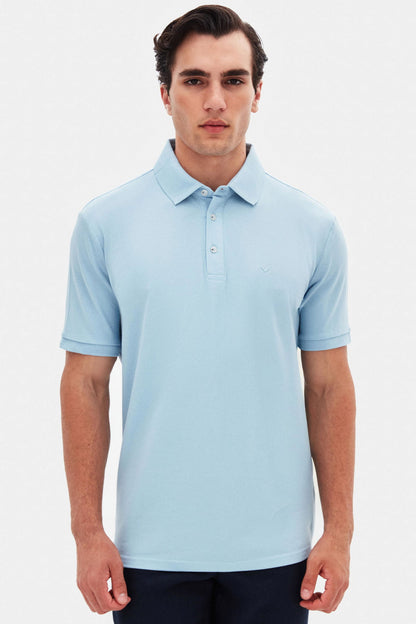 Ds Damat Regular Fit Açık Mavi Pike Dokulu %100 Pamuk Polo Tişört