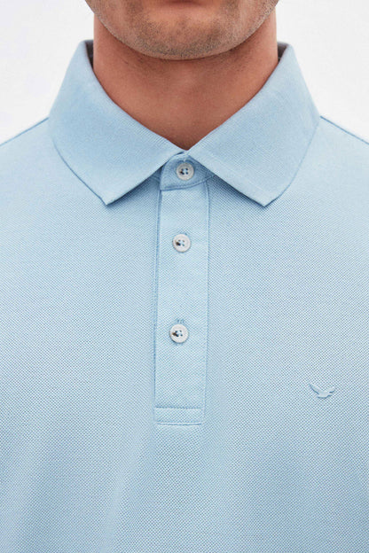 Ds Damat Regular Fit Açık Mavi Pike Dokulu %100 Pamuk Polo Tişört