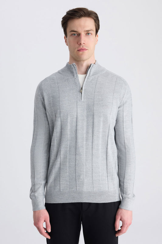 Ds Damat Regular Fit Gri Düz Örgü Kazak