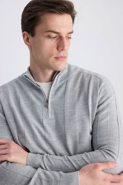 Ds Damat Regular Fit Gri Düz Örgü Kazak