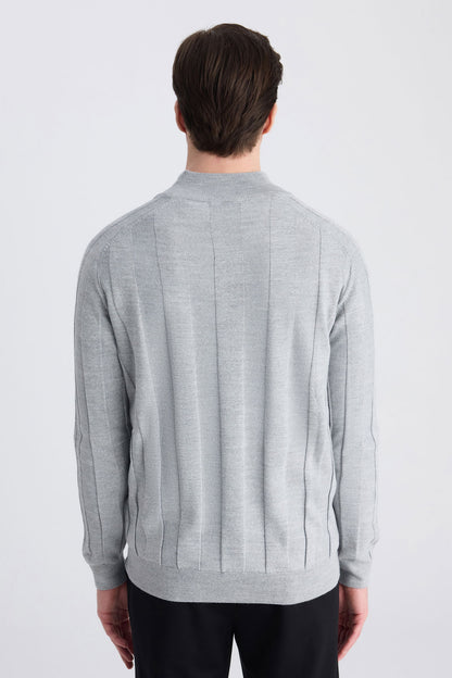 Ds Damat Regular Fit Gri Düz Örgü Kazak