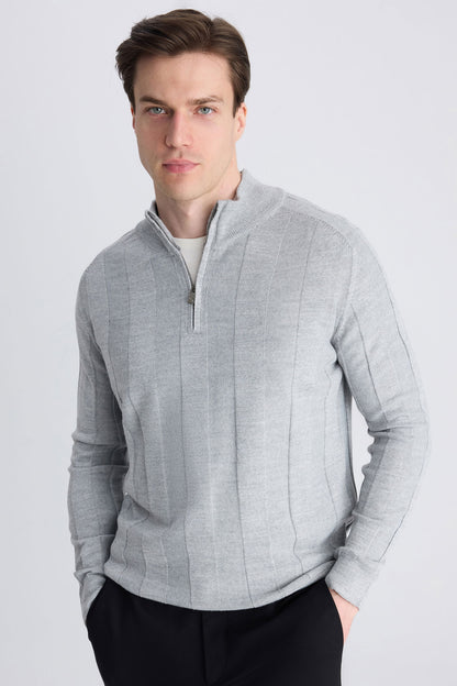 Ds Damat Regular Fit Gri Düz Örgü Kazak