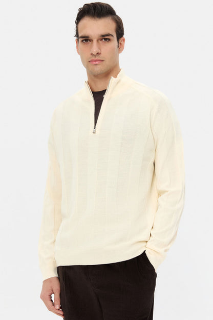 Ds Damat Regular Fit Ekru Düz Örgü Kazak