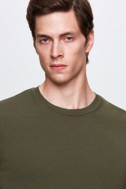 Twn Slim Fit Haki Düz Örgü T-shirt