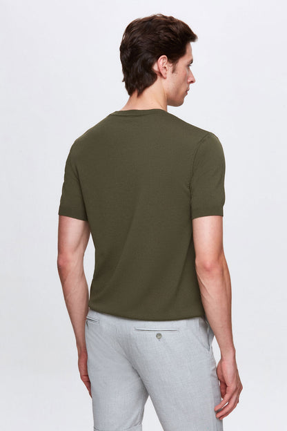 Twn Slim Fit Haki Düz Örgü T-shirt