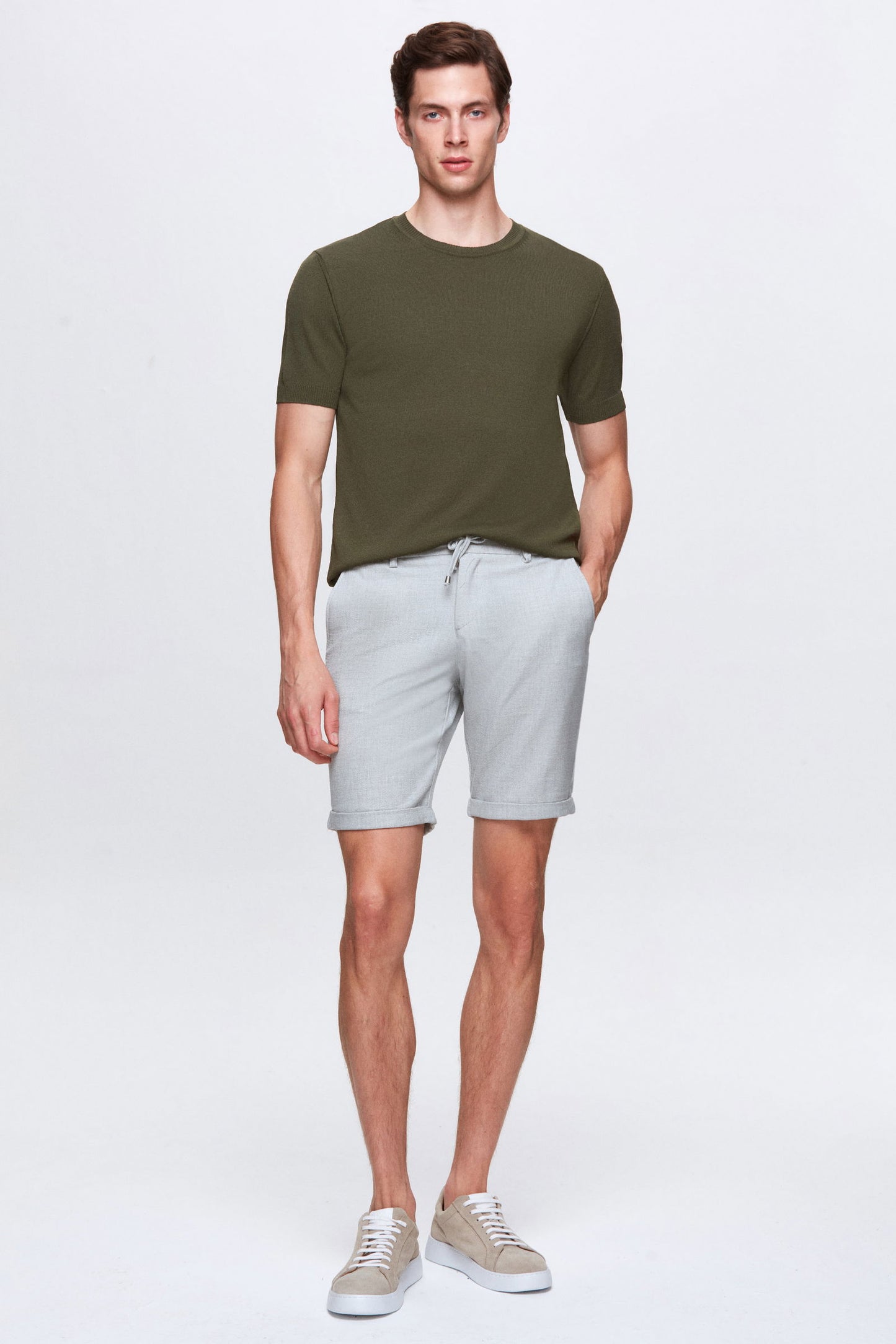 Twn Slim Fit Haki Düz Örgü T-shirt
