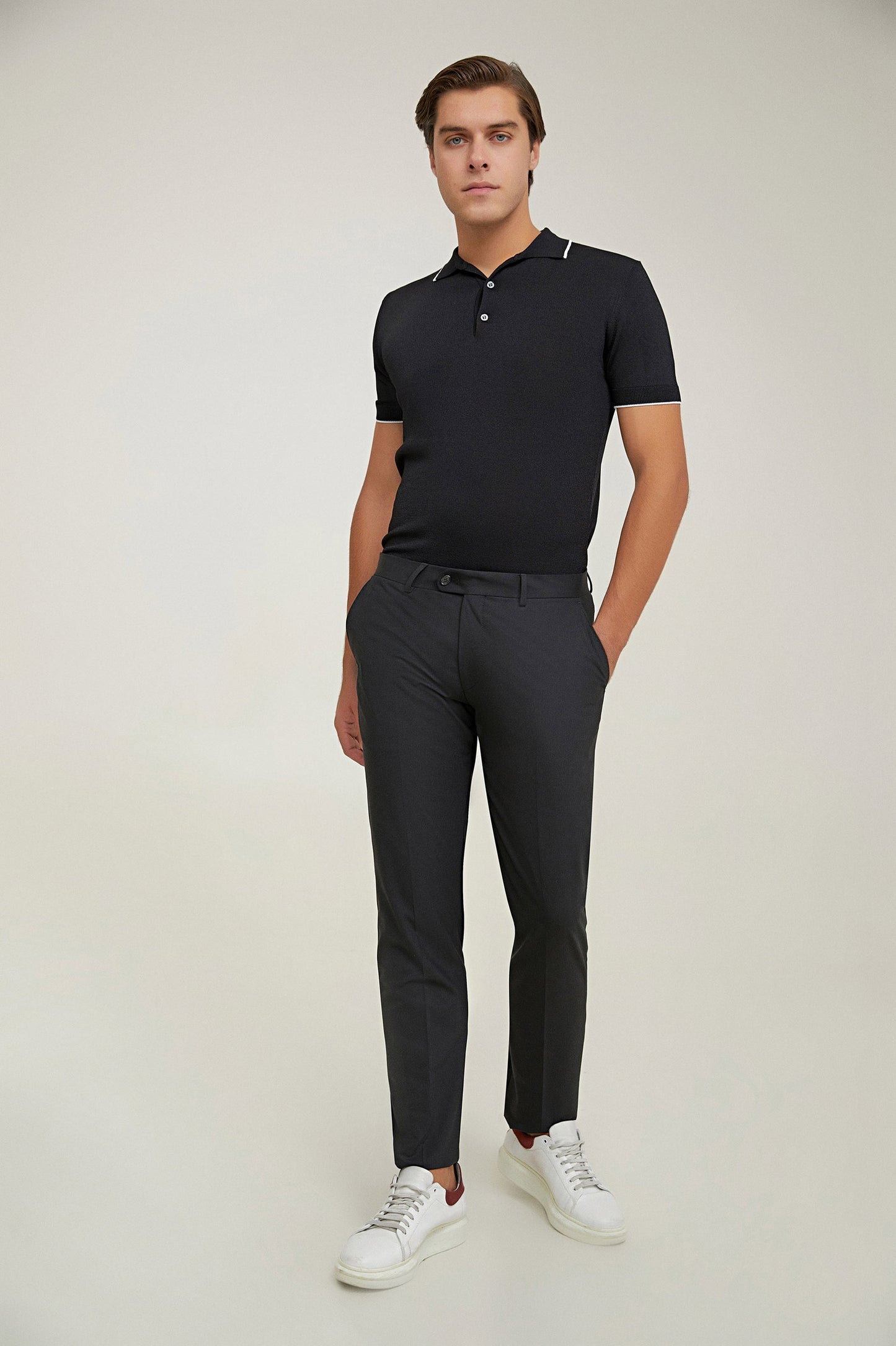 Ds Damat Comfort Fit Siyah Düz Travel Kumaş Pantolon