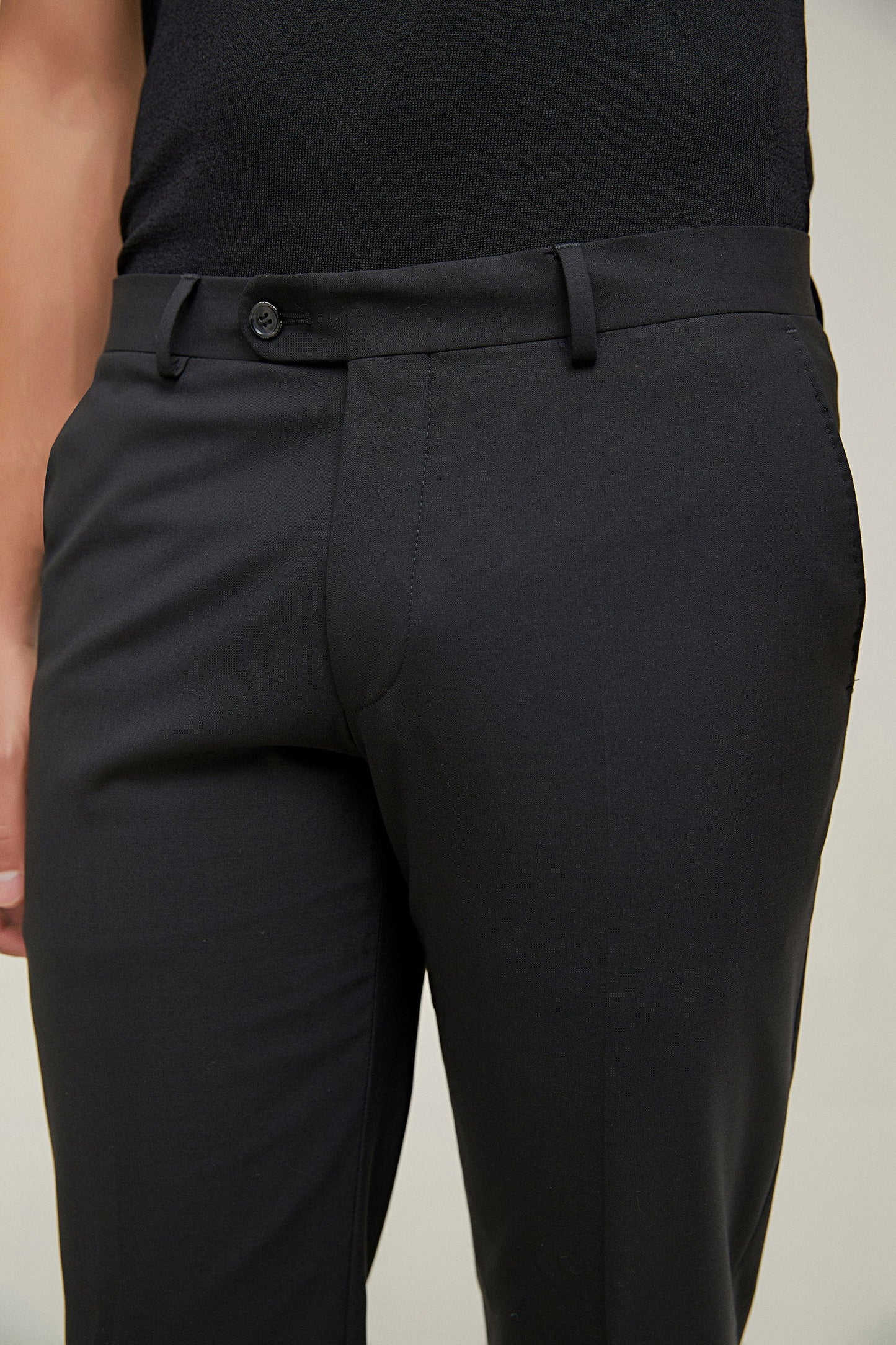 Ds Damat Comfort Fit Siyah Düz Travel Kumaş Pantolon