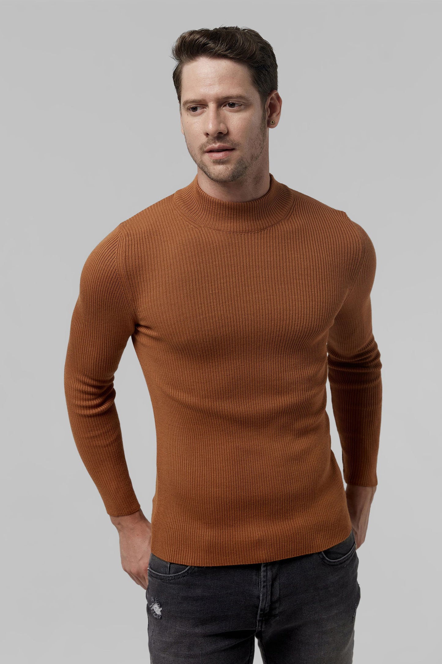 Twn Slim Fit Findik Kahve Rib Örgü Kazak