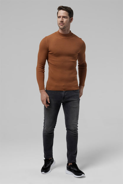 Twn Slim Fit Findik Kahve Rib Örgü Kazak
