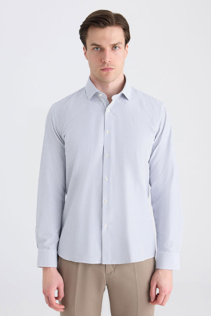 Twn Slim Fit Lacivert Çizgili Gömlek