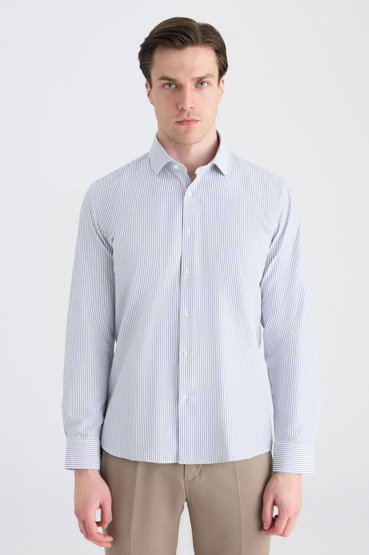 Twn Slim Fit Lacivert Çizgili Gömlek